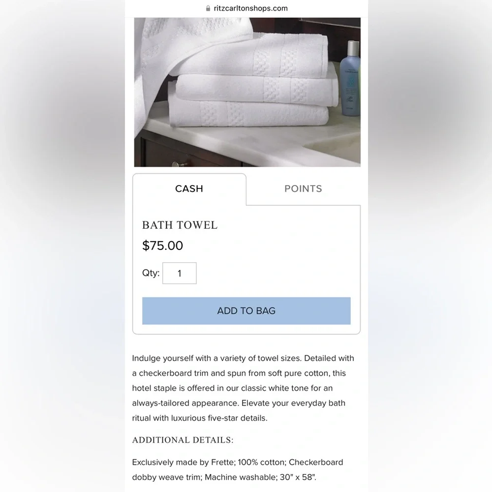 Ritz Carlton 2 bath towels - white